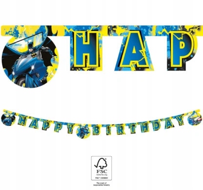 Банер паперовий гірлянда Happy Birthday Batman 200 см День народження — фото 2