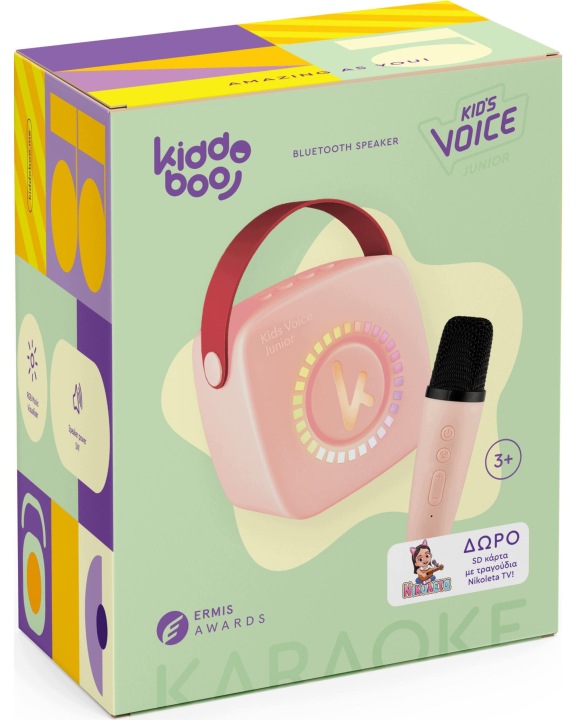 Kiddoboo міні набір караоке, колонка, мікрофон, LED, портативний, Рожевий, 3+ — фото 4