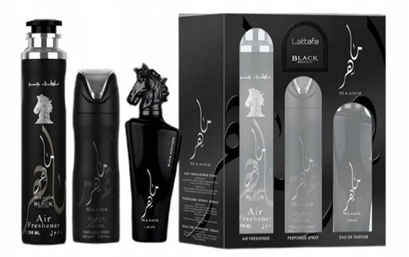 lattafa maahir black edition woda perfumowana 100 ml   zestaw  