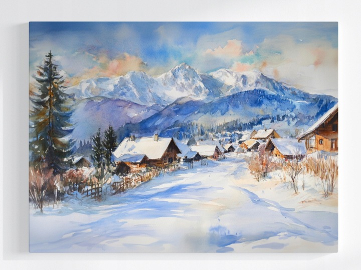 Plakát Krajina Pohled Na Hory Tatry Zima Sníh Vesnice Domy 100x75