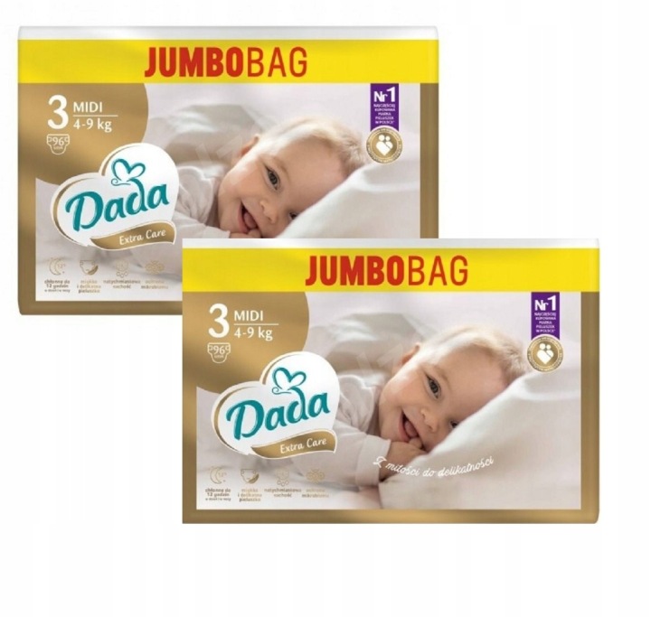 Підгузки Dada Extra Care розмір 3 4-9 кг 192 шт. Гіга PACK