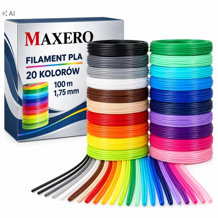 Maxero Стрижень для ручки PLA 3D Філамент Мікс Набір XXL 100 м 20 Кольорів — фото 2