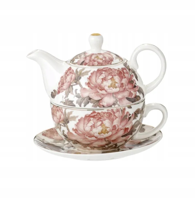 Tea for One – Sada šálek podšálek s džbánem Peony květiny džbán