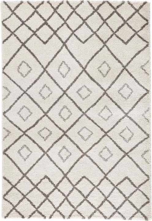 Krémově bezový tlustý koberec typu shaggy, koberec do obývacího pokoje, vzor boho 160 x 230 cm