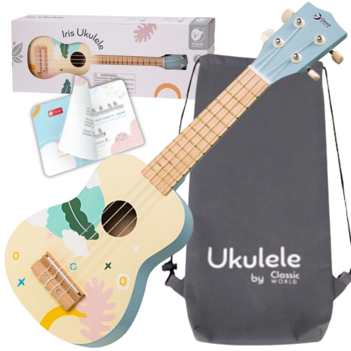UKULELE GITARA DREWNIANA DUŻA 4-STRUNOWA 53 CM PASTELOWA XL CLASSIC WORLD