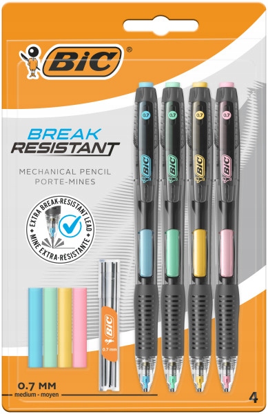 BIC Break Стійкий 0.7 мм Олівець автоматичний+вкладиші+гумка Блістер 4+6+4 шт.