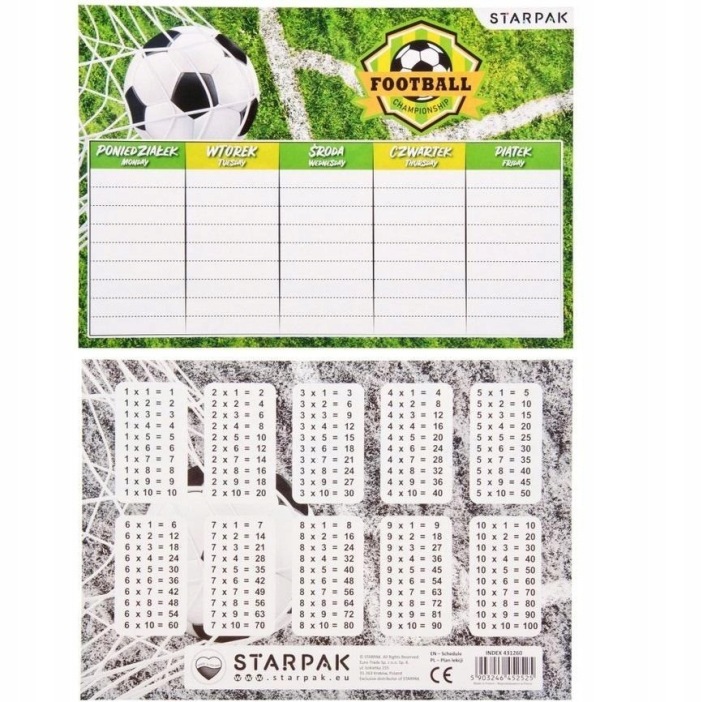 Розклад уроків з табличкою множення A5 Футбол STARPAK 431260