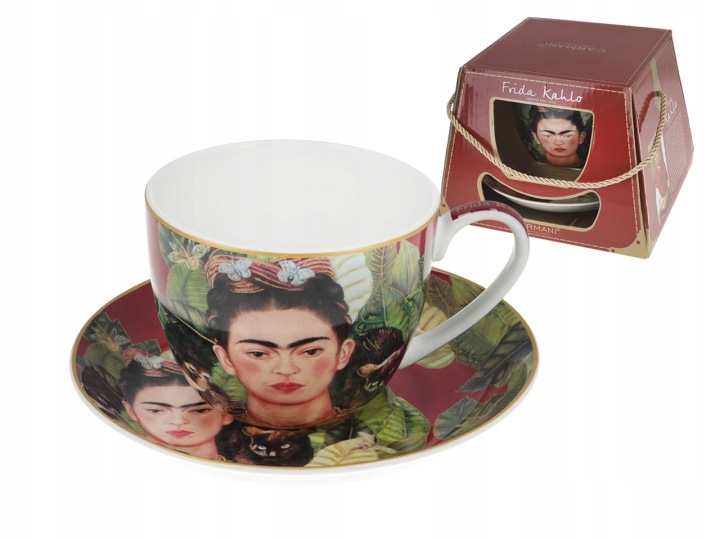 Šálek Kahlo s náhrdelníkem z trní a kolibříkem