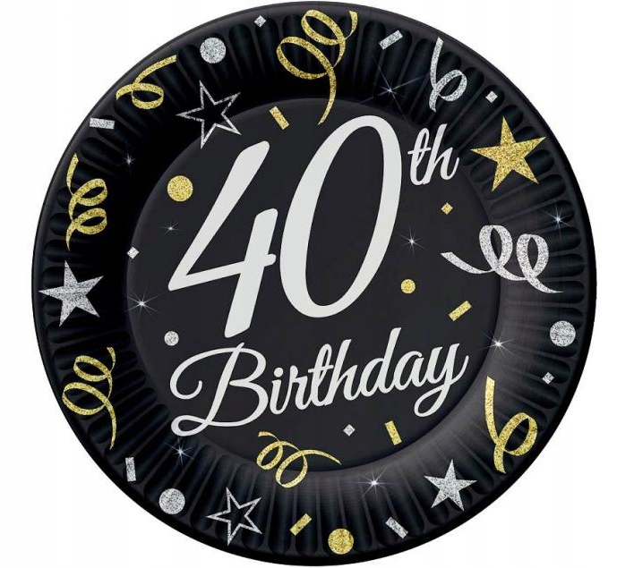 Тарілочки Паперові 40th Birthday 40 День народження Сорокаріччя Вечірка 18 см 6 шт.