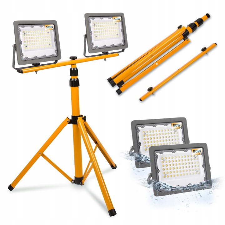 Halogen Led Stavební stativ, zářič 2x50W 100W 10000lm, stojan