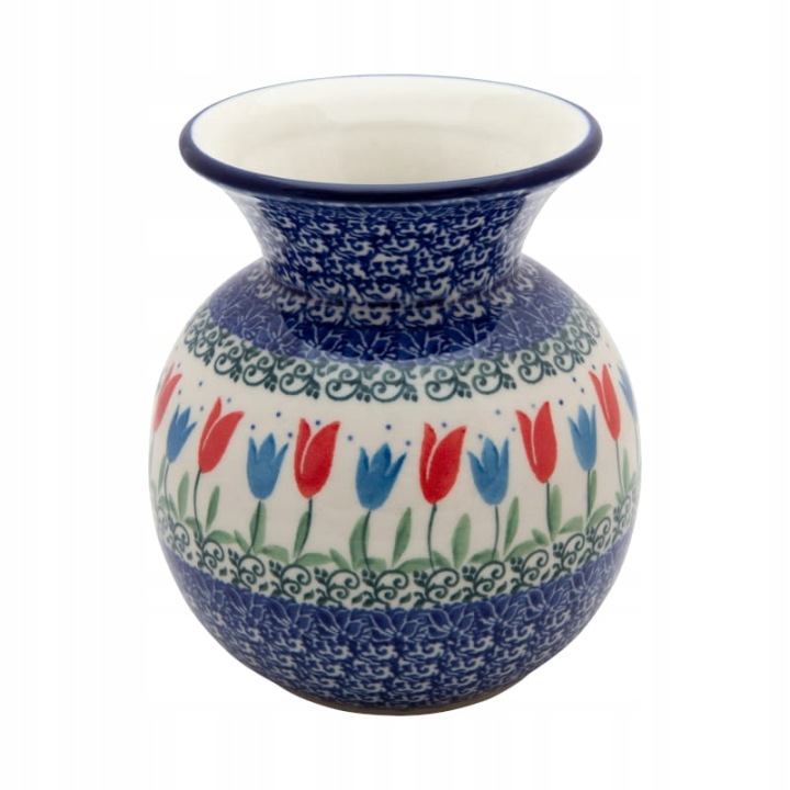 Váza 14 cm Umělecká keramika Bolesławiec dek. 2599 Tulipány Vázy
