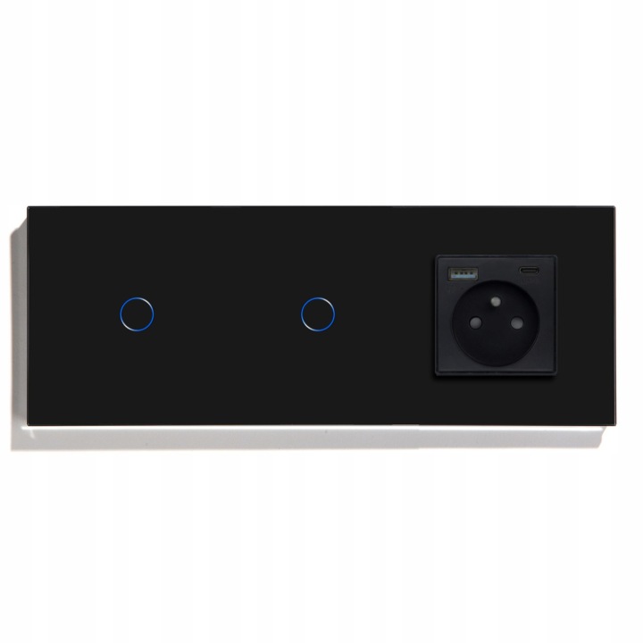 Dotykový Spínač 1+1 Schodišťová Zásuvka Usb A+c Qc 20W Skleněný Vypínač