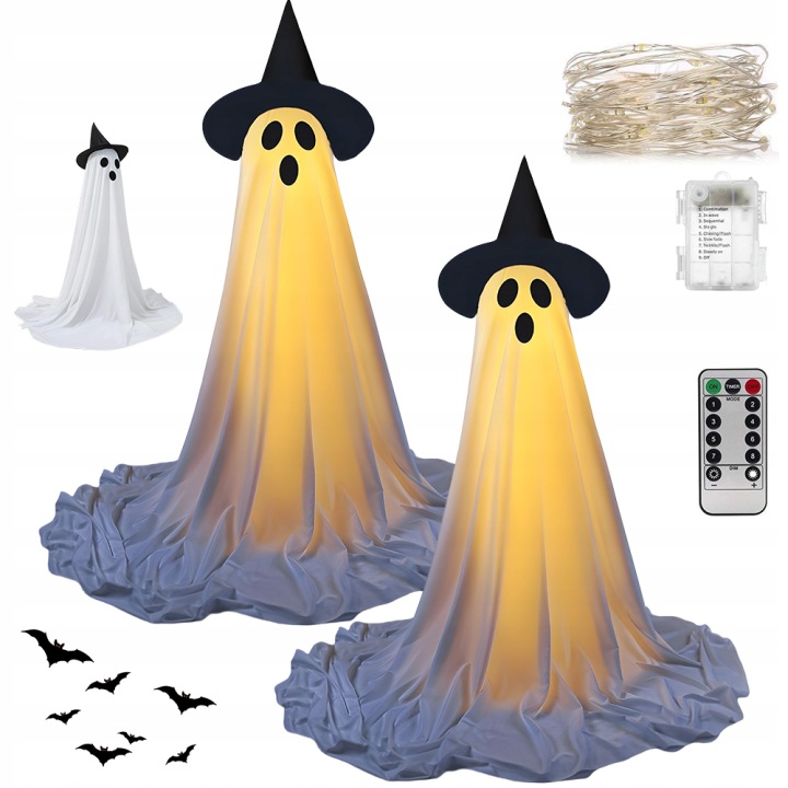 Svítící duch na Halloween s dálkovým ovládáním a časovačem 6h Led 2,1 m s čarodějem