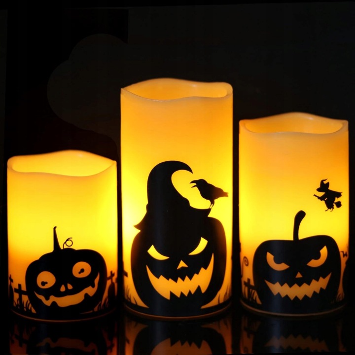 Bezplamenné Led svíčky, blikající Led sloupové svíčky, Halloween