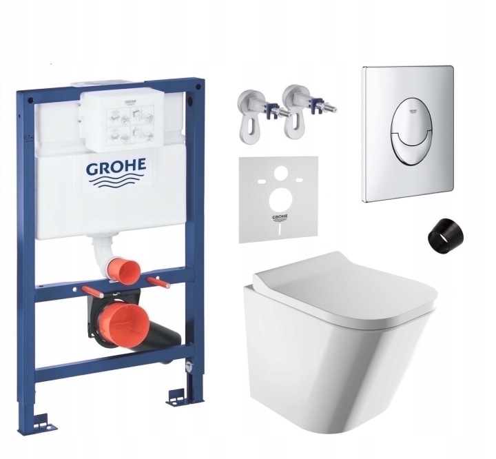 7v1 Podomítkový Wc set, rám Grohe 82 cm, Wc mísa Rim Omnires s tlačítkem