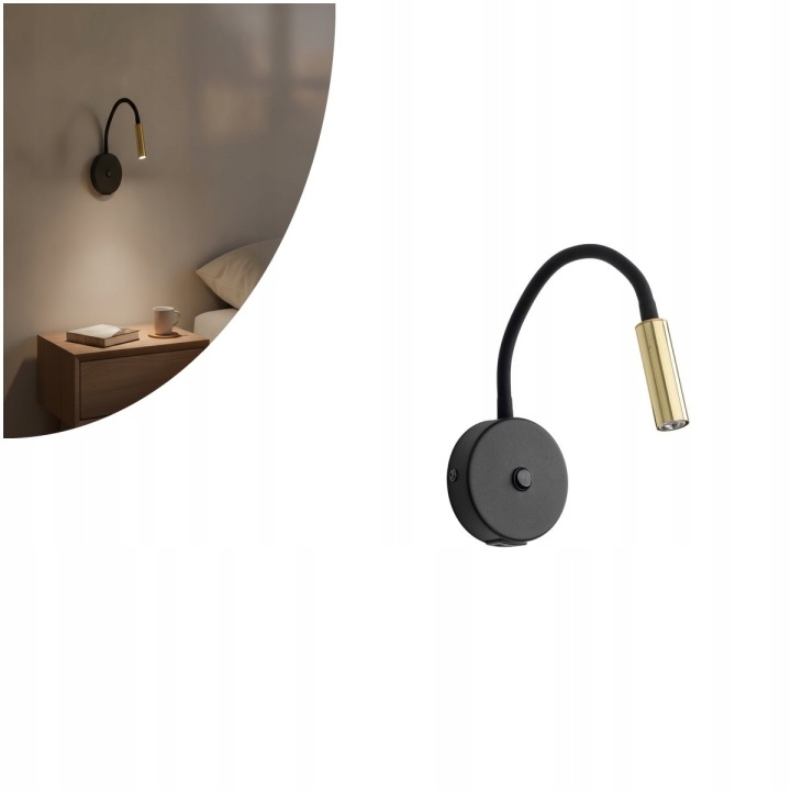 Nástěnné svítidlo na výložníku s vypínačem a Usb konektorem Lagos Black/gold 10201 T