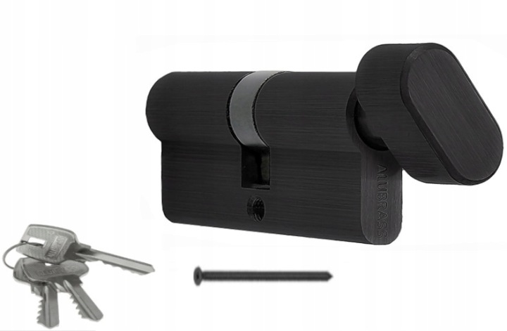 Bubnová Vložka G50/55 S Knoflíkem Pro Zámek 3 Klíče Dveří Alubrass Černá