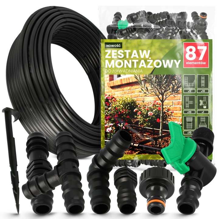 Sada Na Zavlažování Pěstování záhonů Skleníků 87 El. Trubka Pe 16MM 100M Tvarovky