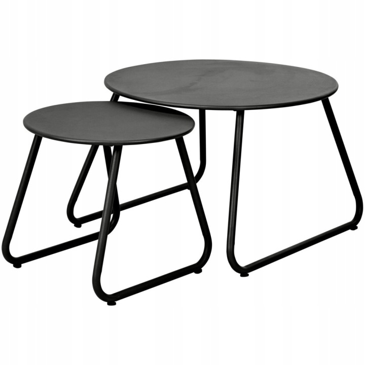 Kovový Konferenční Stolek Kulatý Černý, Sada 2 Ks, Průměr 40 CM 60 CM