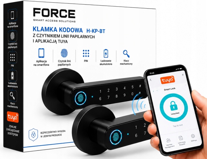 Force Šifrovací klika H-kp-bt klávesnice s otiskem prstu, WiFi, Tuya, Smart