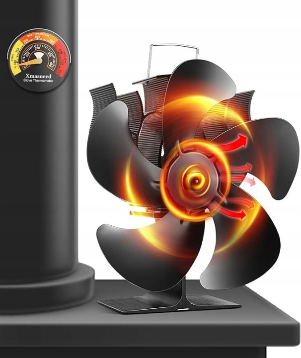 Krbový ventilátor 6-pólový bez elektřiny napájený teplem s teploměrem K291