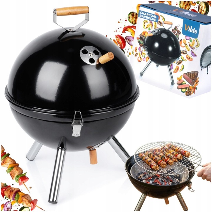 Uhlíkový gril Přenosný turistický kotlík s víkem, černý, 31 cm Vilde