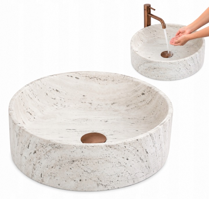 Umyvadlo na desku kulaté Destiny Bílý Ecru Umělý kámen 39.5 cm Rea