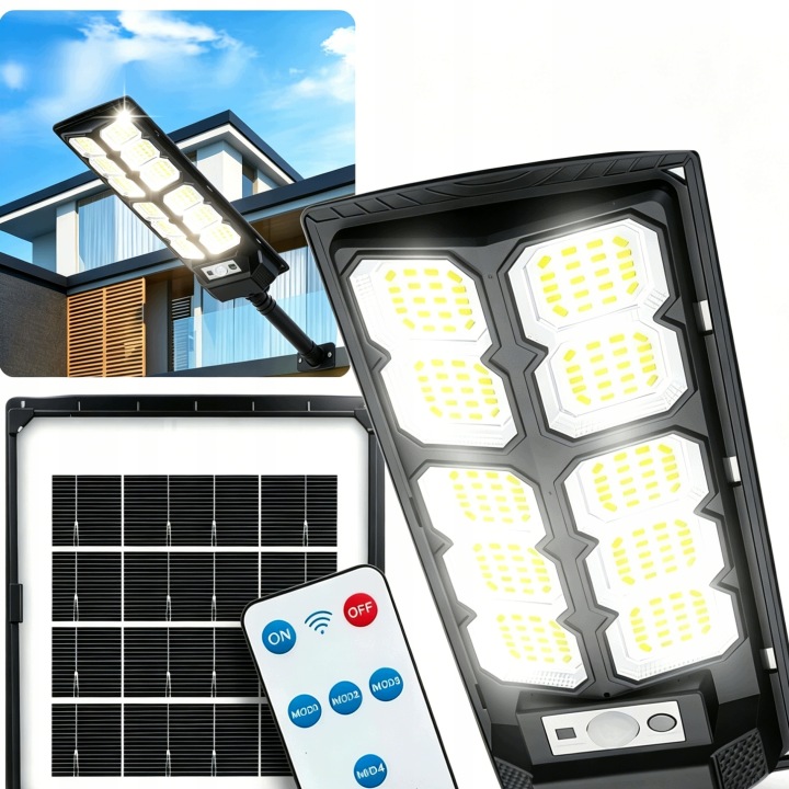 Solární Led pouliční lampa 90W se sloupkem a pohybovým senzorem Ovladač Držák