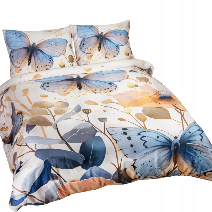Povlečení 220x200 Motýli krémová modrá Satynlove Premium