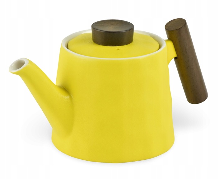 Porcelánová konvička Amalfi, žlutá, dřevěná úchytka, 500 ml