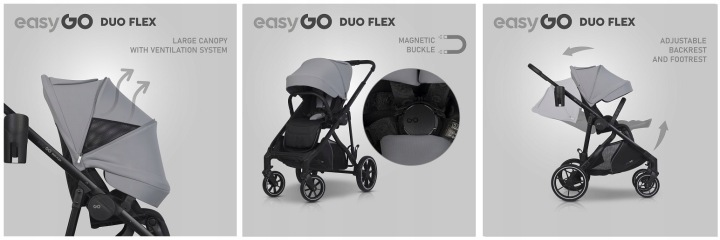 Візок дитячий EasyGo Duoflex 2 сидіння 2 люльки Рік Після Року Сірий — фото 8