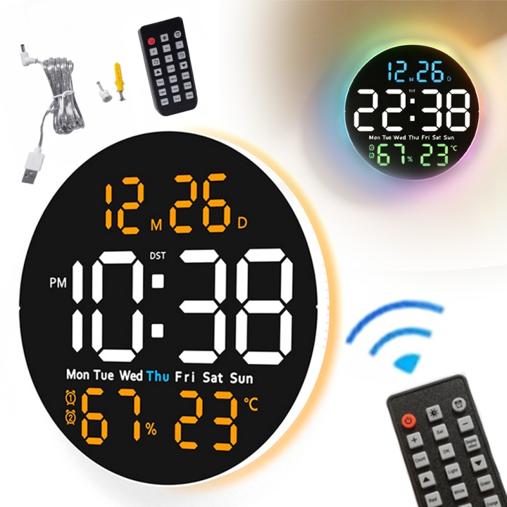Digitální Nástěnné Hodiny, Digitální Nástěnné Led Hodiny, Kulatý Hodiny S Dálkovým Ovládáním
