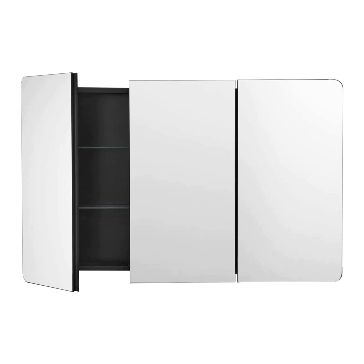 Léková skříňka černá premium 3 dveře 3 zrcadla tvrzené sklo 1017 x 647 mm