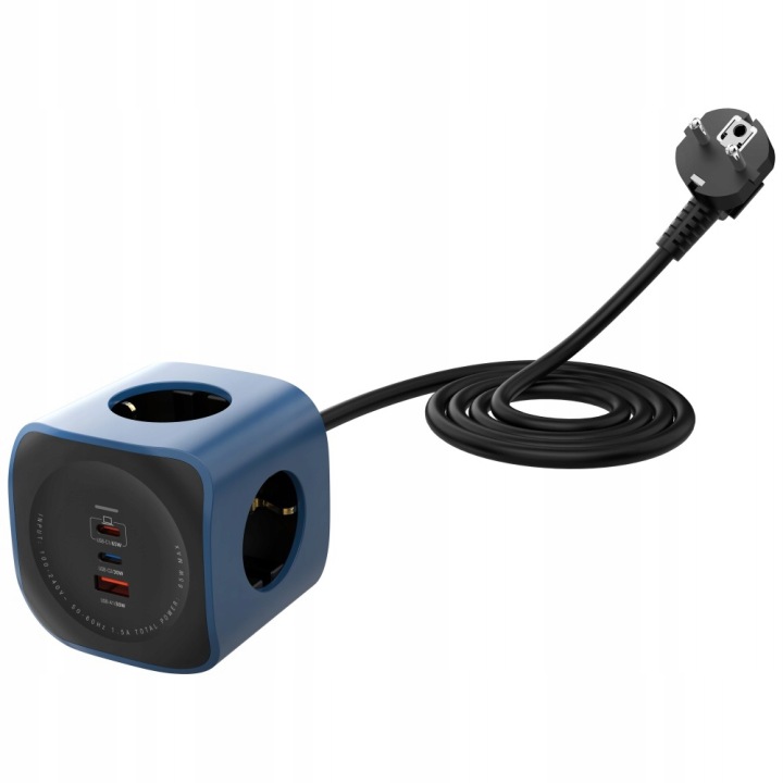 Napájecí kostka 6v1 Cellline Power Socket Cube 2500W 2xUSB-C 65W modr.