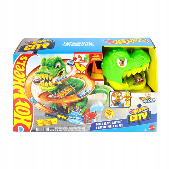 HOT WHEELS CITY набір треків закручений трек депо тиранозавра + машинка, набір +4