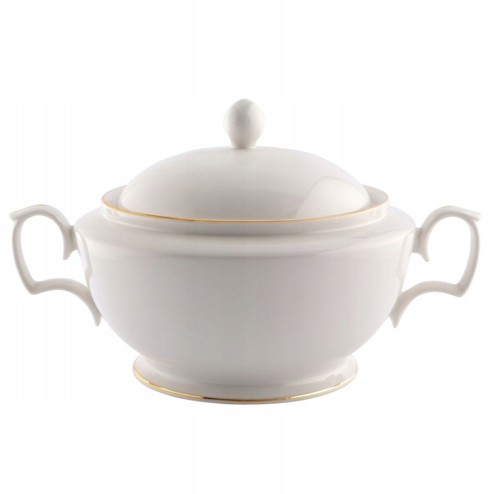 Polévková váza 2,7 l s porcelánovým víkem MariaPaula Klasika Ecru Zlatá linie