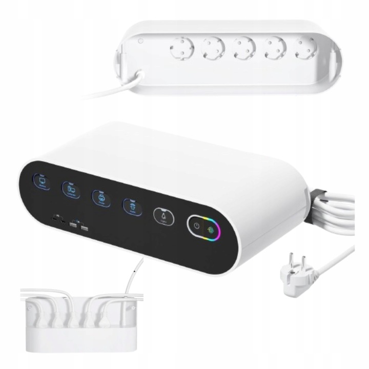 Lištový organizér na kabel 5 zásuvek Nabíječka 65W Přepínače