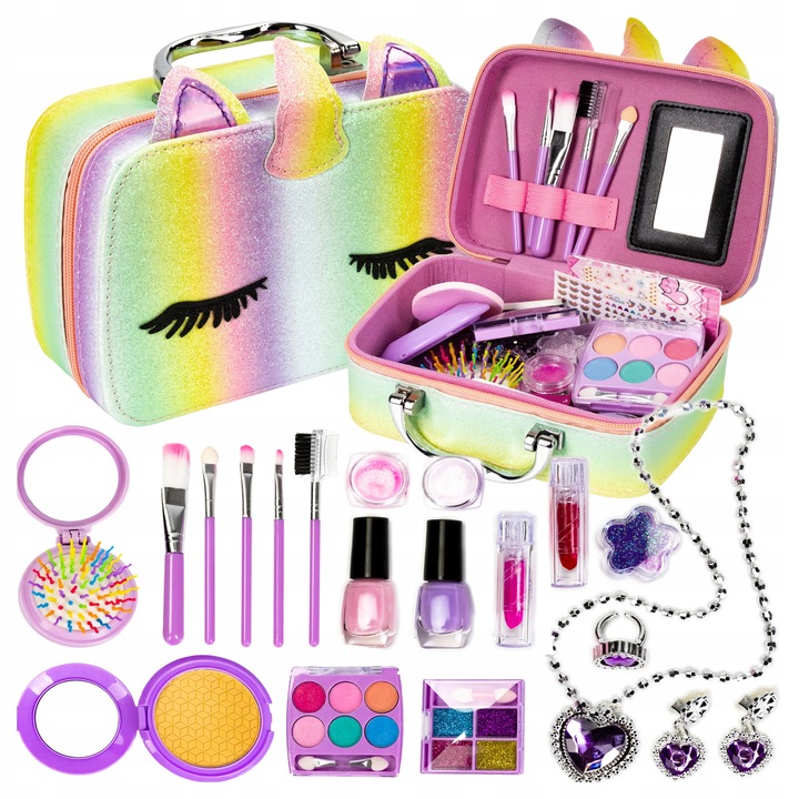 CHILDREN'S COSMETICS CASE SET NECKLACE RING SHADOWS GLITTER