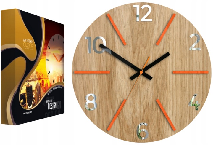 Nástěnné hodiny Dubový akrylový Aksel Wood Orange Mirror Kulatý