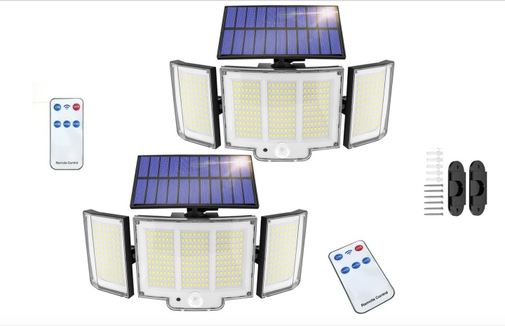 Venkovní solární lampy s pohybovým senzorem, ovladač, 2 ks