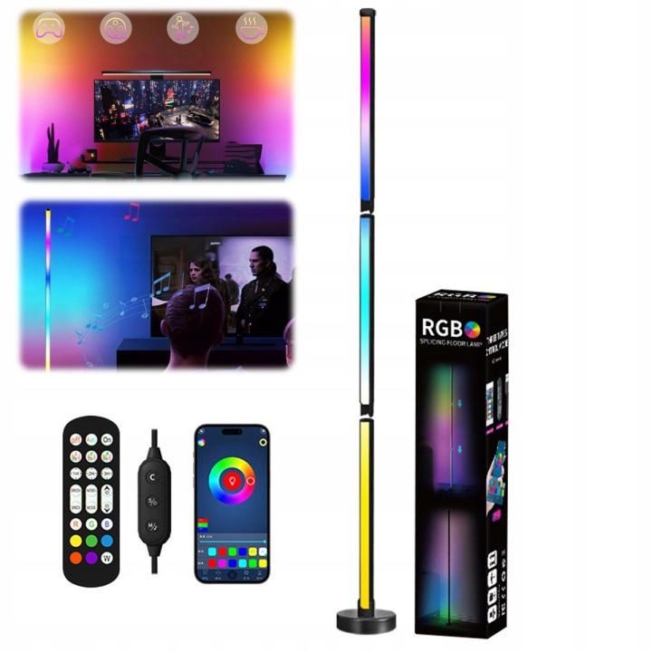 1 x Led stojací lampa se změnou barvy Stojací lampa Rgb Rohová lampa