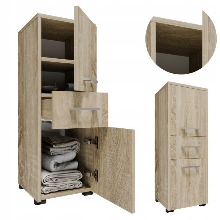 Koupelnová skříňka F2D1SSON sonoma 30 cm stojící, funkční sloupek, regál