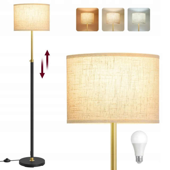 Stojací Podlahová Lampa nastavitelná béžovo černá E27 do obývacího pokoje kanceláře