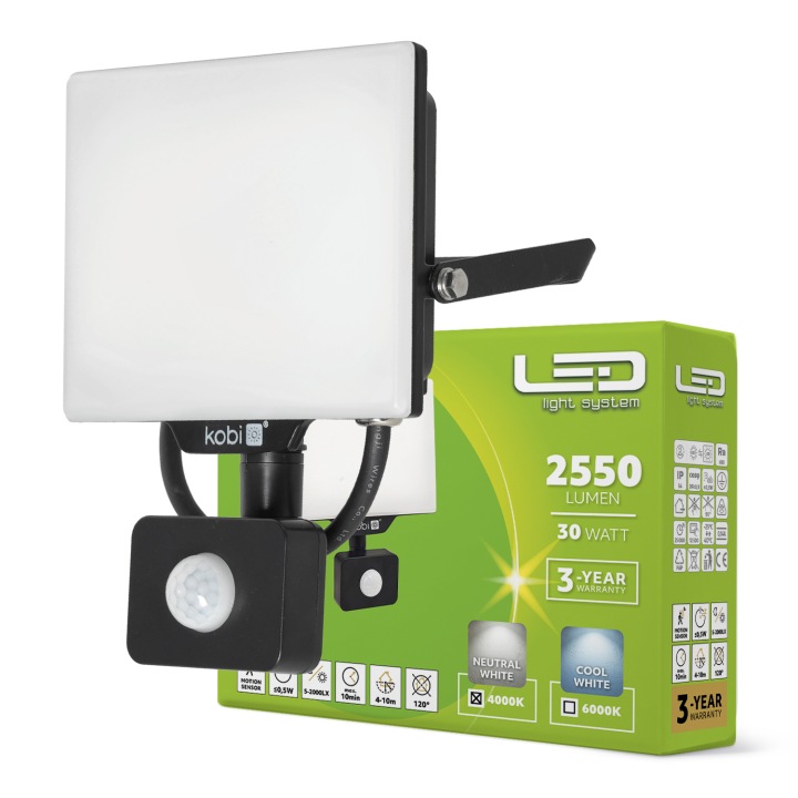 Halogenový Led senzor pohybu soumraku 30W 4000K IP54 Lls