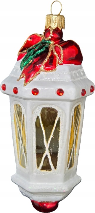 Kolekce Bílý vánoční lampion s červenou mašličkou a zlatem