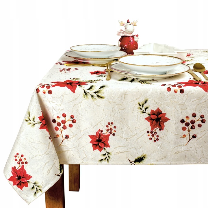 Vánoční ubrus odolný proti skvrnám s motivem červených vánočních hvězd – 150x300 cm