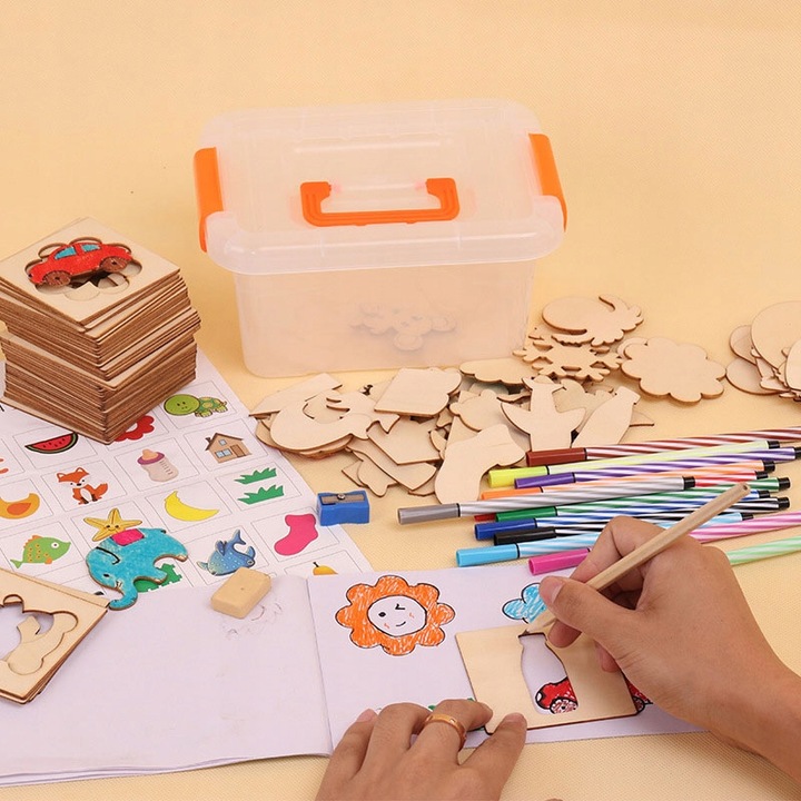 PAINTING SET WOODEN DRAWING TEMPLATES FOR CHILDREN LEARNING TO DRAW A MARKER Manufacturer code 0054