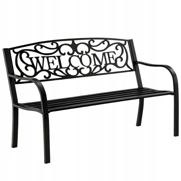 Zahradní lavička Terasa Zahrada Park Kovová Opěradlo Welcome Černá 127 cm