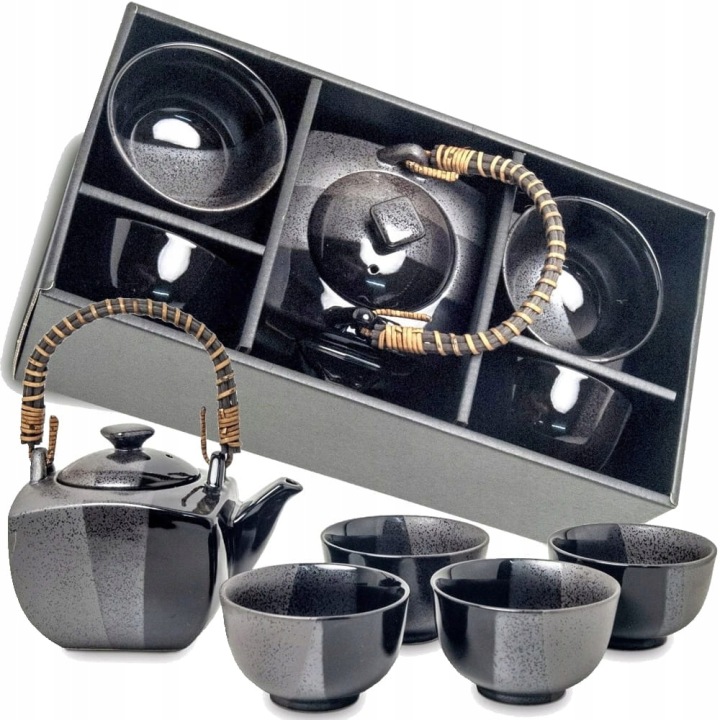 Japonský elegantní čajový set Šedočerný 5 kusů džbánků 600 ml