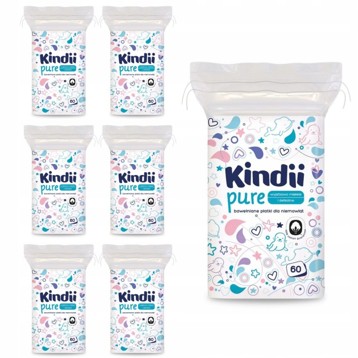 Пластівці Kindii Косметичні для Немовлят Набір Baby Pure Бавовна 9x60 шт. — фото 10